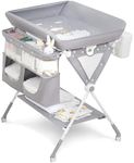 Babevy Portable Baby Changing Table, Foldable Diaper Change Table with Wheels, Adjustable Height, Cleaning Bucket, Changing Station for Infant Mobile Nursery Organizer for Newborn (Mint Grey)