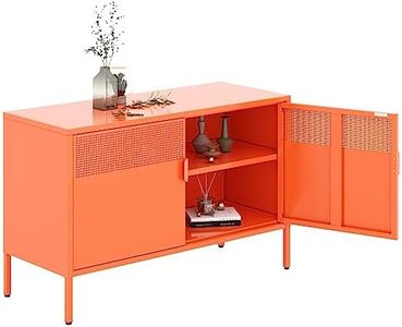 COFaR Metal Accent Storage Locker Cache 2 Door Storage Cabinet with Legs Adjustable Shelves, TV Stand for Living Room Entryway(Orange, 25")