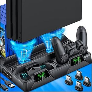 HEYLICOOL PS4 Stand Cooling Fan for PS4 Slim/PS4 Pro/PlayStation 4, PS4 Stand Stand Cooler with Dual Controller Charge Station & 16 Game , PS4 Organizer Stand with Game Storage PS4 Accessories