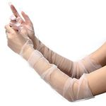 Women's Long Gloves Mesh Tulle Gloves 27'' Sheer Party Opera Gloves Elbow Length Gloves for Wedding Bridal Dance Party (White)