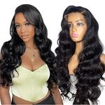 Body Wave Human Hair Wig 180% Density 13x4 Lace Front Wigs Human Hair Wig for Black Women, Brazilian Virgin Human Hair With Baby Hair Pre plucked Natural Hairline Natural Color 16 Inch