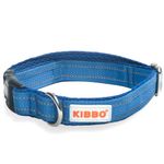 Kibbo Premium Double Padded Reflective Dog Collar | Medium to Large Size Pet Breeds | Ultra Soft Mesh, Nylon, Adjustable Length, Lightweight | Sturdy D-Ring and Buckle | Blue (Large)