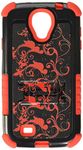 BEYOND CELL Tri-Shield Hybrid Hard Shell and Silicone Case with Built-In Kickstand for Samsung Galaxy S4 - Retail Packaging - Black/Red/Classic Flower Red