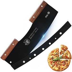 AILUROPODA Pizza Cutter 14" Large Blade Rocker Very Sharp Pizza Slicer 30Cr14 Stainless Steel Pizza Knife with Comfort Grip Walnut Handle and Protective Cover(Black)