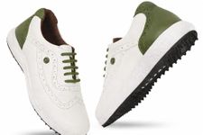 HITCARO® Men's Genuine Leather Lace-up Professional 100% Waterproof Premium Gold Golf Shoes PR-5401 (White/Olive, UK Footwear Size System, Adult, Men, Numeric, Wide, 7)
