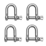 Retec 4 PCS D Shackle M8 D Links Hook Shackle Clip 304 Stainless Steel D Ring Shackle Lock Screw Shackles for Heavy Duty Rigging, Hauling, Camping, Sports & Hiking Accessories