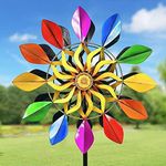 63 Inch Kinetic Wind Spinners with Garden Stake, Rainbow Metal Windmill Decorations, 360 Swivel Outdoor Wind Sculpture, Dual Direction Colorful Wind Catcher for Yard Art, Lawn, Garden Decor, Gifts