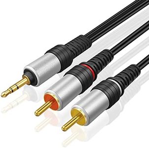 TNP Gold Plated 3.5mm to RCA Audio Cable (10 Feet) Bi-Directional Male to Male Converter AUX Auxiliary Headphone Jack Plug Y Adapter Splitter to Left/Right Stereo 2RCA Connector Wire Cord