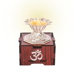 SolarBasket Wood Akhand Solar Diya For Puja,Temple,Home Decoration 1 Bati (Vat) Battery Operated Light Silver Coated Devdas Gifting Diva Pooja,Led Wicks Aarti Niranjan/Deepak (Pack Of 1)