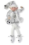 The Bridge Collection 17" Silver & White Poseable Winter Elf - Large Holiday Christmas Elf Figurine with Jingle Bell & Snowflakes