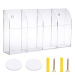 Hipiwe Wall Mount Remote Control Holder Clear Acrylic Media Organizer Remote Control Caddy Wall Pencil Holder Storage Box for Remote Control, Pens, Makeup, Key (4 Compartments)