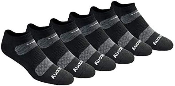 Saucony Men's Multi-Pack Mesh Ventilating Comfort Fit Performance No-Show Socks, Black Basic (6 Pairs), Shoe Size: 13-15