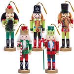 Amor Christmas Nutcracker Ornaments Set, 5PCS Wooden Soldier Hanging Decorations for Tree Figures Puppet Toy Gifts