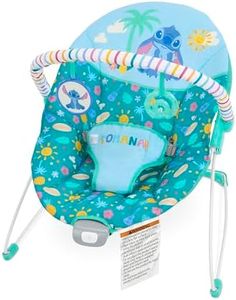 Disney Stitch ‘Ohana Paradise Vibrating Baby Bouncer by Bright Starts for 0-6 Months, 2 Toys Included