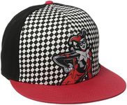 DC Comics Men's Harley Quinn Sublimated Patch Flat Brim Snap Back, Black/White, One Size