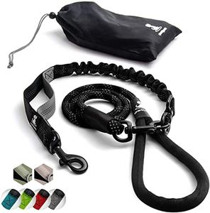 Heavy Duty Rope Bungee Lead for Large and Medium Dogs with Anti-pull for Shock Absorption - No Slip Reflective Leash for Outside (Black, For 1 Dog)