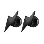 JewelryWe Pair of Lightning Bolt Stud Earrings Stainless Steel Ear Studs,Screw Back For Men and Women(Color Black)