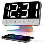 Venchin Digital Alarm Clocks Bedside: Loud Alarm Clock for Heavy Sleepers, Snooze, USB Port, Adjustable Brightness/Volume, Mains Powered, 12/24HR, Modern Light Clocks for Bedrooms Home Office