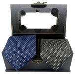 Luxeis Men Premium Neck Tie Gifting Combo in wooden Box (Black, Navy Blue; Free Size) (Pack of 2)