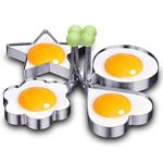 Omelette Stencil Fried Egg Mold Rings 4Pcs Stainless Steel Poached Nonstick Fruit Vegetable Shaper, Cookie Cutter, DIY Kitchen Cooking Tools for Breakfast Sandwich Burger Pancake Muffins