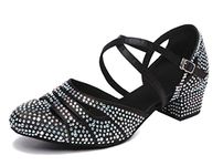 MINITOO Rhinestone Dancing Shoes Women Low Heel Latin Ballroom Pumps L475 Black UK 6