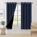 H.VERSAILTEX 100% Blackout Curtains Completely Blackout Window Drapes Thermal Insulate Double Layer with Black Liner for Bedroom 2 Panels Set, Each W132cm x D160cm, Navy