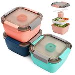 3 Set Salad Container for Lunch, Salad Bowl with Lid, Bento Lunch Box 3-Compartment Salad Dressing Containers to Go Food Container, Built in Reusable Spoon, BPA-Free, Microwave Safe