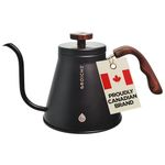 GROSCHE Marrakesh Gooseneck Kettle Stovetop - Stainless Steel Pour Over Coffee Kettle Stovetop, Tea Kettle, Stovetop Gooseneck Kettle, Coffee & Tea Kettle, Canadian Brand! - 34 fl. oz, Black
