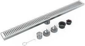 IDEALHOUSE 2024 New 32 Inch Linear Shower Drain, Brushed Nickel Shower Floor Drain, High Flow Shower Drain Kit with Removable Grid Cover, Hair Filter, Food-Grade SUS 304 Stainless Steel