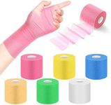 ADMITRY Pre Wrap Tape Athletic,6 Rolls Black Prewrap Headbands for Hair,Foam Underwrap Sports Wrap-Beige,White,Blue,Green,Pink,Yellow