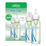 Dr. Brown's Anti-Colic Options+ Narrow Glass Baby Bottle with Level 1 Slow Flow Nipple, BPA-Free, 8 oz/250 mL, (2)
