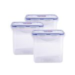 Lock & Lock Classic Plastic Airtight Food Storage Container with Leak Proof Lid, 850 Ml, Transparent, Set of 3 (HPL808)