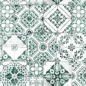 RoomMates RMK11281WP Forest Green Mediterranean Tile Peel and Stick Wallpaper