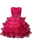 YMING Flower Girls Tiered Cake Dresses Tutu for Baby Girl Baby Sleeveless Lace Ruffle Bowknot Floral Dress Rose 5-6 Years