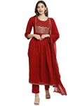 Rajnandini Women's Rayon Embroidered Kurta Set with Dupatta (JOPLVL245-XXL_Maroon_XXL)