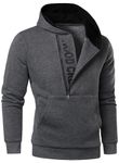 HOOD CREW Mens Casual Pullover Hoodies Half Zipper Print Hooded Sweatshirt with Pocket Dark Grey M