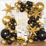 KARLURE Black and Gold Balloons Garland Arch Kit,137pcs Black Gold Confetti Balloons for Birthday Party Bachelorette party Halloween Retirement Anniversary Graduation Black Gold Party Decorations