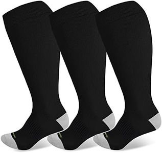 LEVSOX Plus Size Compression Socks Wide Calf Men&Women 20-30 mmhg Knee High Support Socks for Medical, Nurse, Diabetic, 3 Pair-black