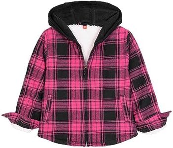 ZENTHACE Teen Youth Girl Sherpa Fleece Lined Hooded Plaid Flannel Shirt Jacket Shacket Hoodie Sweatshirt Hot Pink XXL 18-20