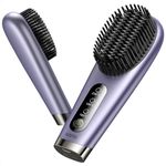 Llano Portable Cordless Hair Straightener Brush (No Blowing Air and Not a Hot Air Brush), 100 Million Negative Ions Enhance Smoothing and Straightening, Pink for Women, Styling On The Go (Lilac purple)