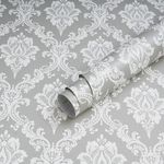 Micpolo Peel and Stick Wallpaper Grey and White Damask Wallpaper for Bedroom Bathroom Grey Peel and Stick Wallpaper Removable Self-Adhesive Contact Paper Room Wall Decor Vinyl Textured 17.7"×394"