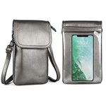 befen Touch Screen Phone Bag, Real Leather Cell Phone Purse Wallet, Small Clear Window Touchscreen Cross Body Mini Shoulder Bags with Long Strap and Key Ring - Fit Phone Less 6.5 Inch