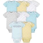 Gerber unisex-baby 8-pack Short Sleeve Onesies Bodysuits, Words Grey, 12 Months