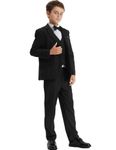 A&J DESIGN Boys Suit, Gentleman Wedding Tuxedo Kids Formal Blazer Clothing Set, Black, 6 Years