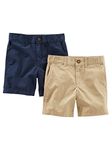 Simple Joys by Carter's Baby Boys' Toddler 2-Pack Flat Front Shorts, Khaki, Navy, 4T