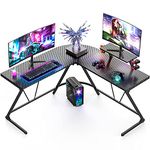 Mr IRONSTONE L Shaped Corner Computer Desk 50.8'' With Durable Carbon Fiber Surface, Home Office Desk with Large Monitor Metal Stand, Cup Holder/ Headphone Hook(Powder Coated,MDF Board,Black)