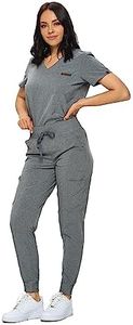 MONARCH UNIFORMS Stretchy Scrubs Women's Jogger Scrub Set In Regular and Petite Jogger Scrubs with Tuck-In Top for Women(Heather Gray-S)