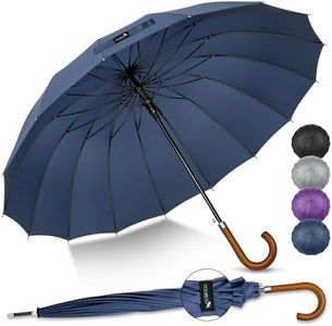 ZOMAKE Large Stick Golf Umbrella With Wood Hook Handle 16 Ribs - Automatic Open Classic Umbrellas Windproof Wooden Handle - Long Umbrella With J Hook,Curved Handle Umbrella Cane for Women Men