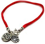 Women's Handmade Hamsa Red Silk String Sterling Silver Charm Bracelet for Success and Abundance