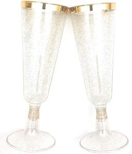 Oojami 70pc Glitter Plastic Classicware Glass Like Champagne Wedding Parties Toasting Flutes Party Cocktail Cups (Gold Rimmed w/Gold Glitter)